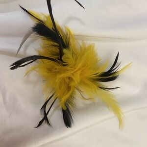 Petite Mustard Yellow & black Feather Fascinator Hair Clip. Handmade in USA